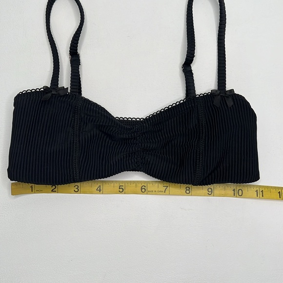 Frankie’s Bikinis Cleo Ribbed bralette bikini top in midnight black size XS bows - Picture 8 of 11